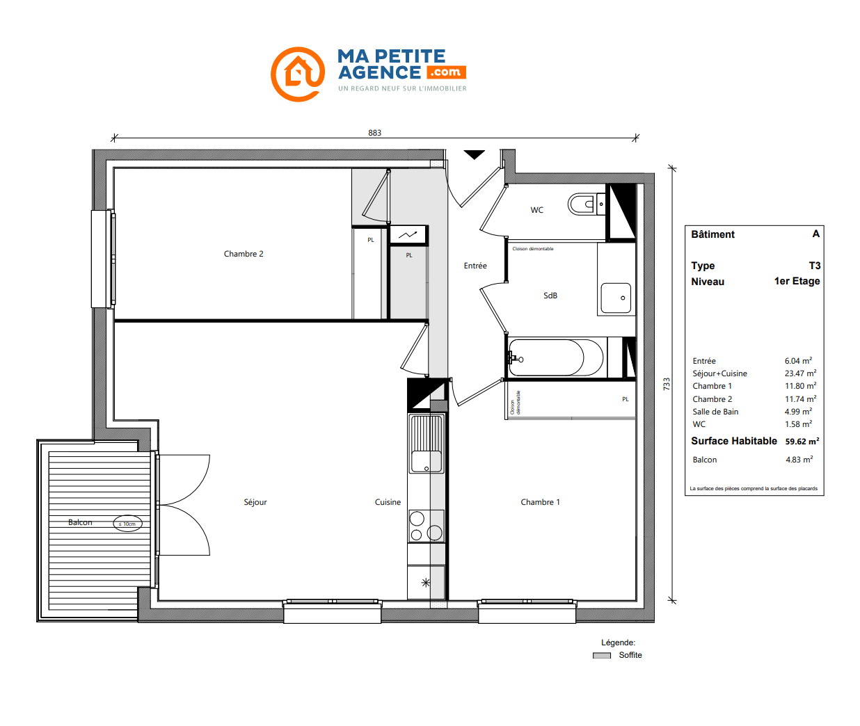 Appartement à vendre à TOULOUSE 60 m² 297 900 € | Ma Petite Agence