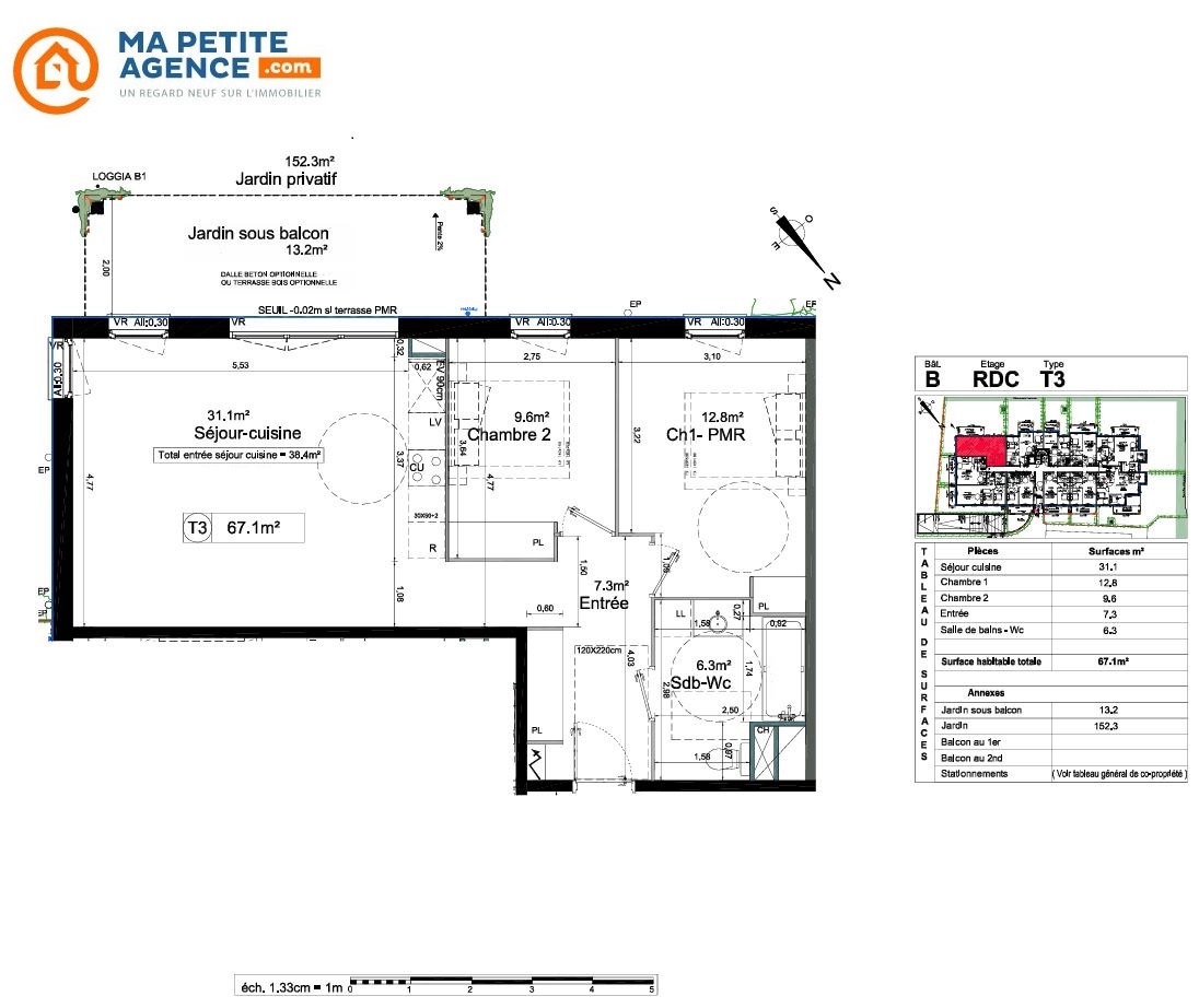 Appartement à vendre à Toulenne 67 m² 214 800 € | Ma Petite Agence