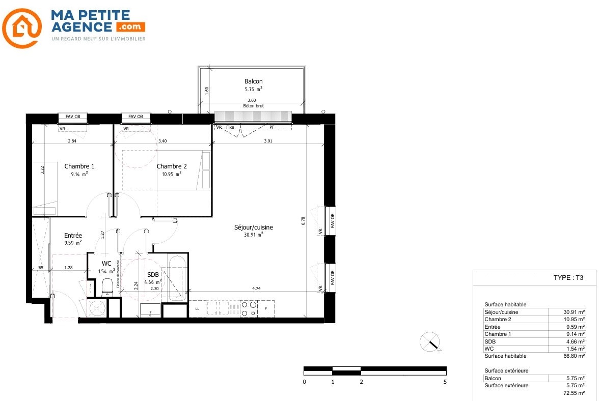 Appartement à vendre à Seclin 67 m² 256 000 &euro; | Ma Petite Agence