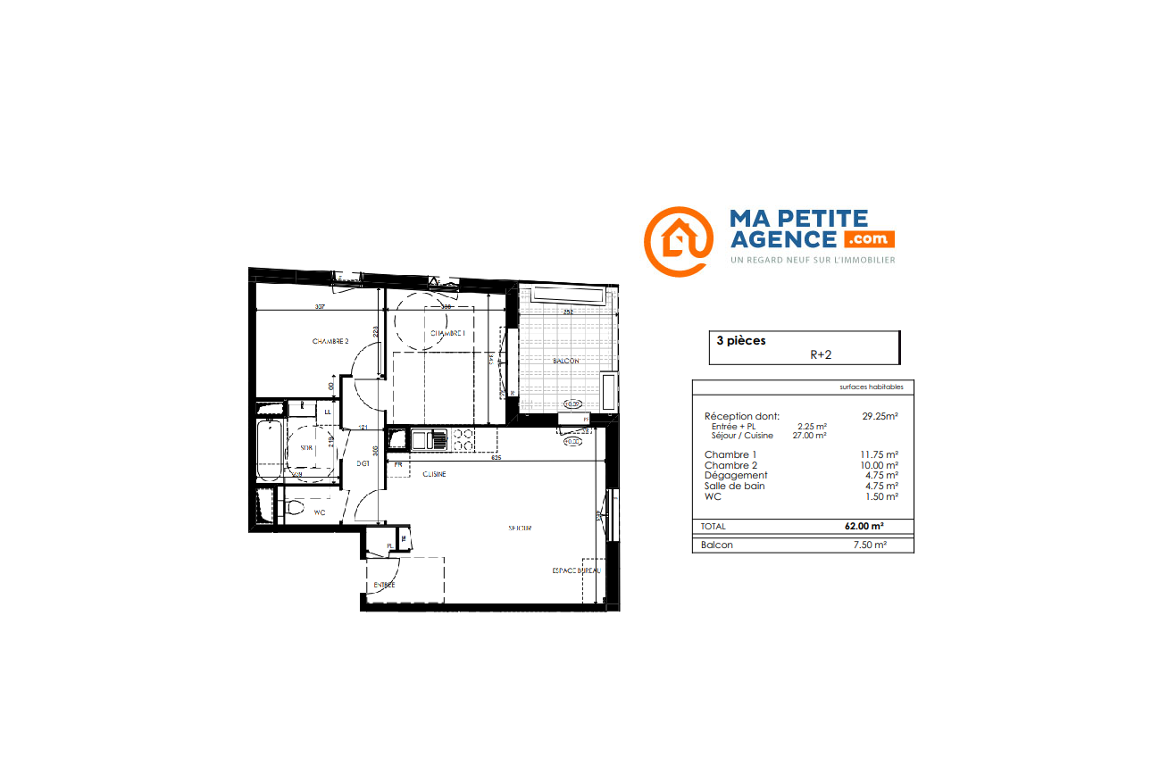 Appartement à vendre à Plombières-lès-Dijon 62 m² 216 000 € | Ma Petite Agence