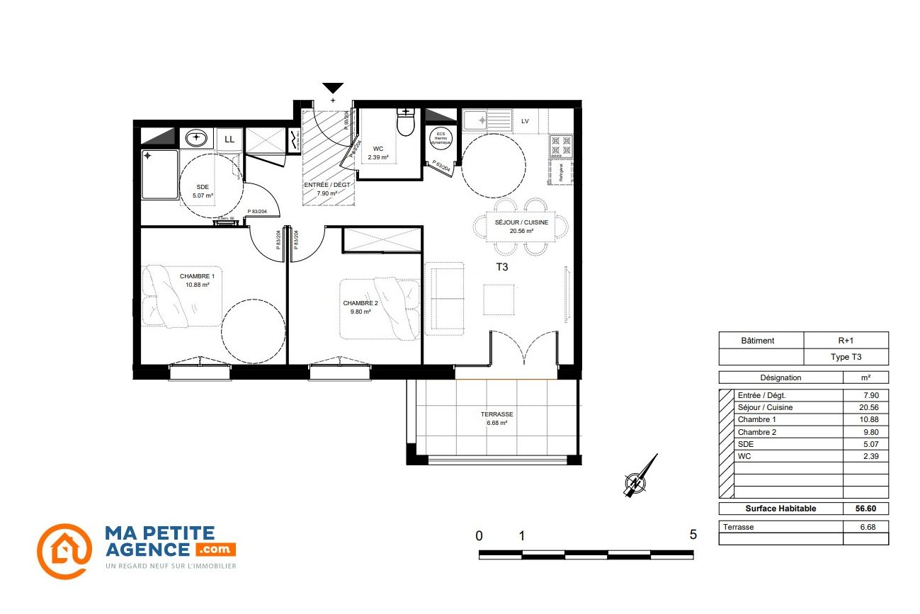 Appartement à vendre à Saint-Vincent-de-Tyrosse 57 m² 240 000 € | Ma Petite Agence