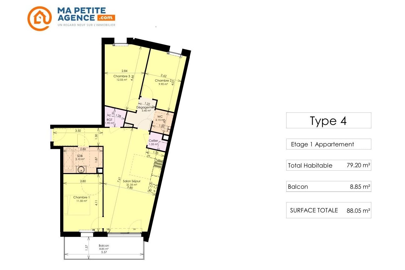 Appartement à vendre à Faches-Thumesnil 79 m² 310 000 € | Ma Petite Agence
