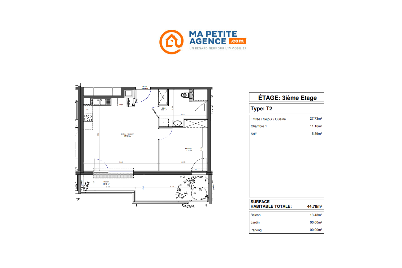 Appartement à vendre à Fontaine-lès-Dijon 44 m² 233 600 € | Ma Petite Agence