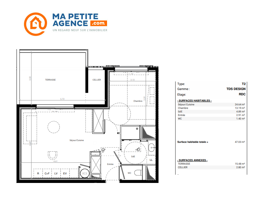 Appartement à vendre à Baillargues 47 m² 225 000 € | Ma Petite Agence