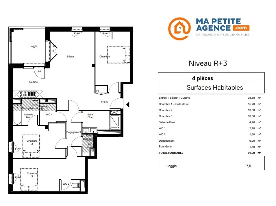 Appartement à vendre à Bègles 91 m² 350 000 &euro; | Ma Petite Agence