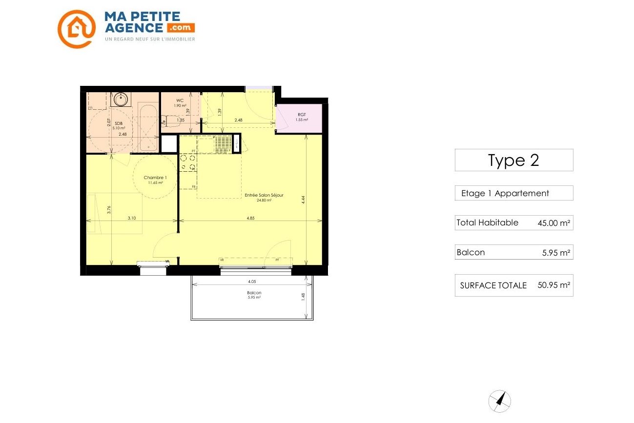 Appartement à vendre à Faches-Thumesnil 45 m² 224 000 € | Ma Petite Agence